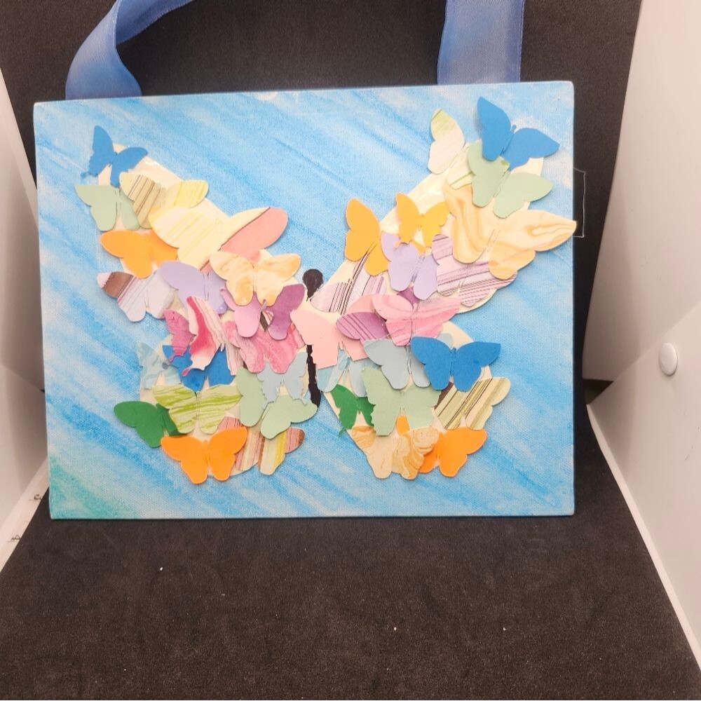 Hand Crafted Colorful Butterfly Water Color Painting Mixed Media Art 8x10"
